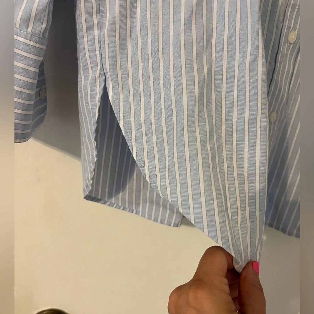 MNG button down blue white stripped shirt size L (J134) - Picture 2 of 12